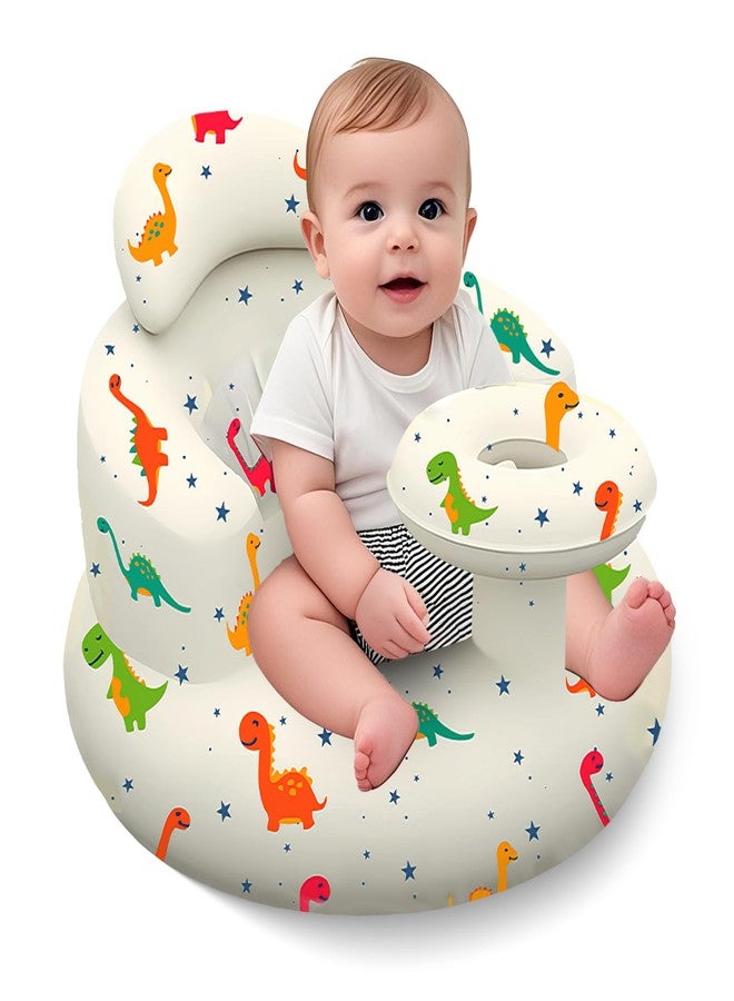 DDTPDE Inflatable Baby Seat with Tray, Blow up Infant Chair for Babies 3 Months and up, Comfortable Baby Floor Seats for Sitting Up, Built in Air Pump with Back Support Toddler Waterproof Sofa (Dinosaur) - Image 1